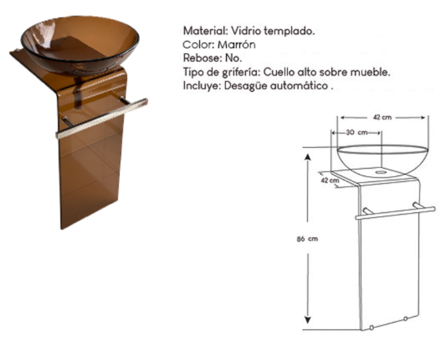 MUEBLE LAVABO PEDESTAL DE VIDRIO (MARRON) - FRENCIA - Imagen 2