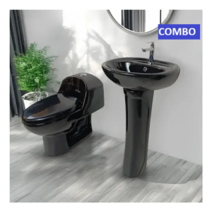 COMBO INODORO ONE PIECE + LAVATORIO + PEDESTAL NEGRO - FRENCIA