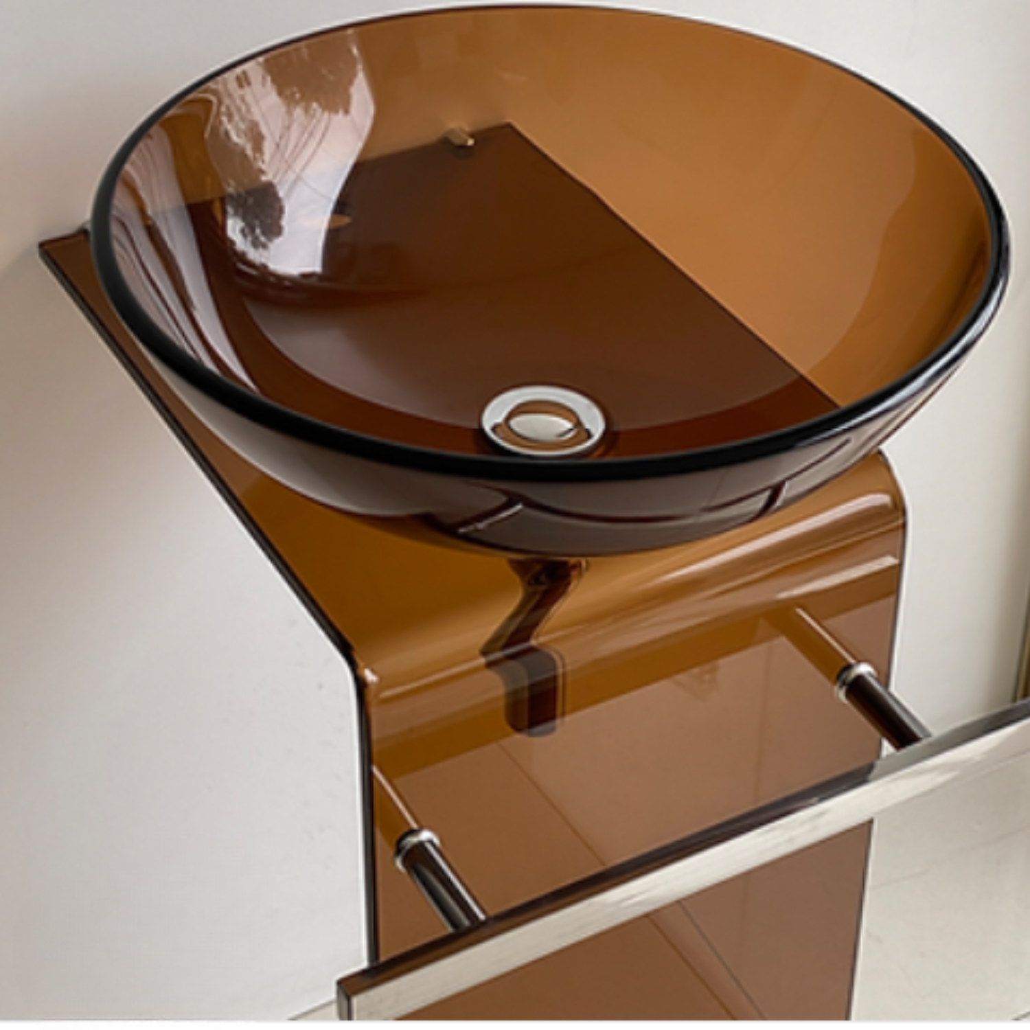 MUEBLE LAVABO PEDESTAL DE VIDRIO (MARRON) - FRENCIA - Imagen 3