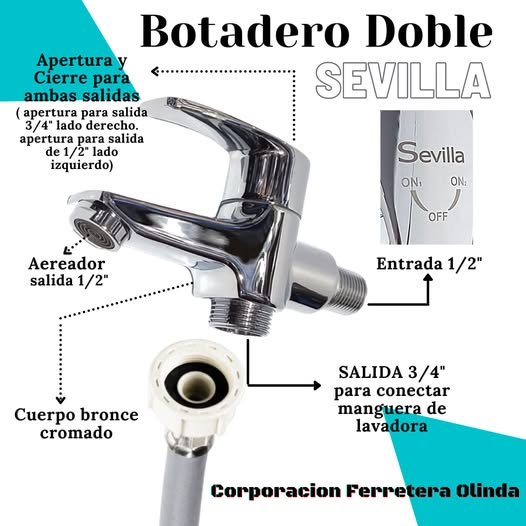 CAÑO BOTADERO DOBLE SALIDA AMANDA 1/2 * 3/4 - SEVILLA - Imagen 3